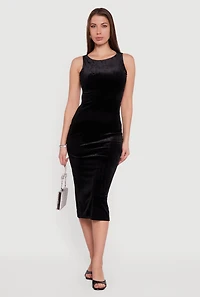 Womens Velvet Boat Neck Keyhole Back Midi Dress,