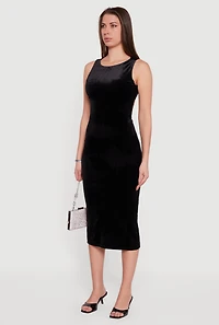 Womens Velvet Boat Neck Keyhole Back Midi Dress,