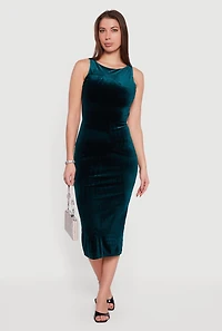 Velvet Boat Neck Keyhole Back Midi Dress
