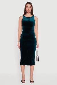 Velvet Boat Neck Keyhole Back Midi Dress