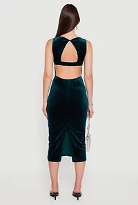 Velvet Boat Neck Keyhole Back Midi Dress