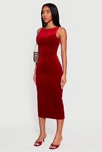 Velvet Boat Neck Keyhole Back Midi Dress