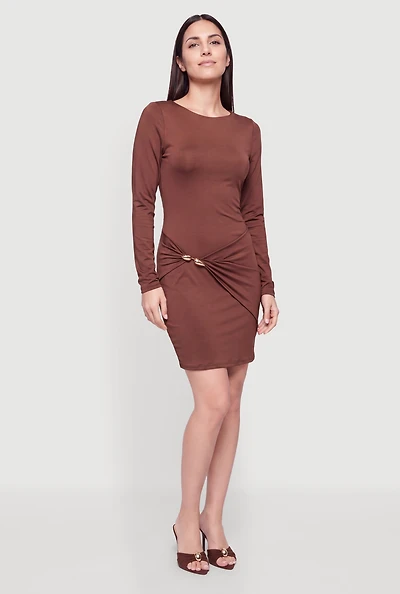 Metallic Detail Long Sleeve Tie Back Mini Dress