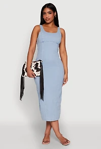 Womens Haute Monde Denim Slit Back Tank Dress, Blue,