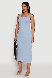 Womens Haute Monde Denim Slit Back Tank Dress, Blue,