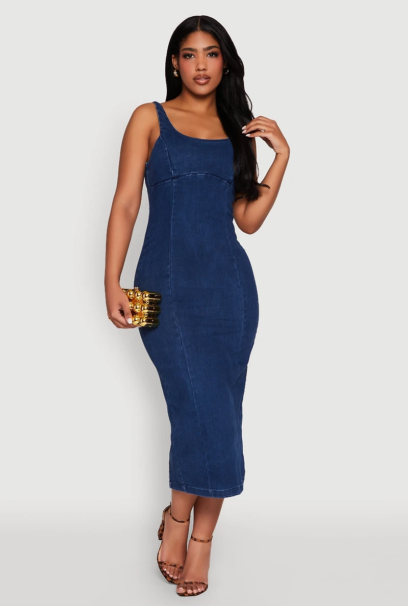 Haute Monde Denim Slit Back Tank Dress