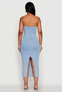 Womens Haute Monde Denim Slit Back Tube Dress, Blue,
