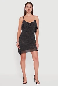 Womens Rhinestone Mesh Padded Cup Cowl Neck Bustier Dress,