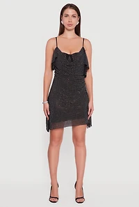 Womens Rhinestone Mesh Padded Cup Cowl Neck Bustier Dress,