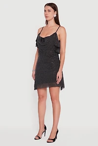 Womens Rhinestone Mesh Padded Cup Cowl Neck Bustier Dress,