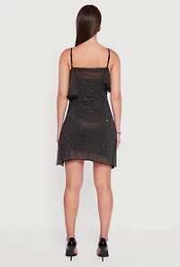 Womens Rhinestone Mesh Padded Cup Cowl Neck Bustier Dress, Black, Size S