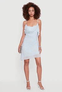 Rhinestone Mesh Padded Cup Cowl Neck Bustier Dress