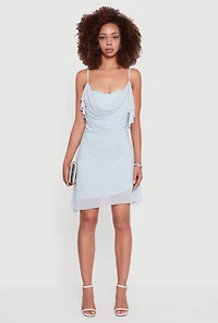 Rhinestone Mesh Padded Cup Cowl Neck Bustier Dress