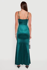 Pleated Sweetheart Cowl Neck Bustier Maxi Dress