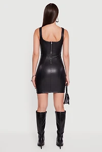 Faux Leather Square Neck Corset Tank Dress