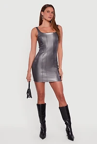 Faux Leather Square Neck Corset Tank Dress