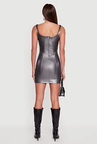 Faux Leather Square Neck Corset Tank Dress