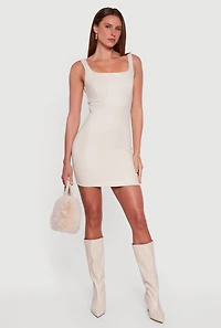 Faux Leather Square Neck Corset Tank Dress