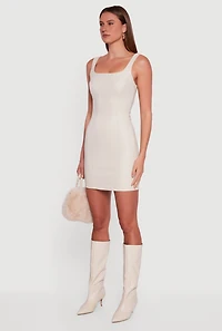 Faux Leather Square Neck Corset Tank Dress