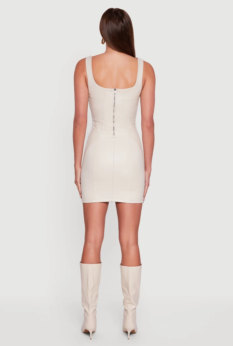 Faux Leather Square Neck Corset Tank Dress