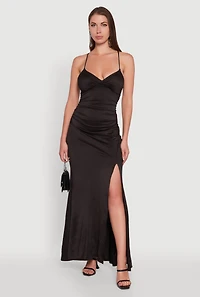 Womens Haute Monde Side Slit Lace Up Back Maxi Dress,