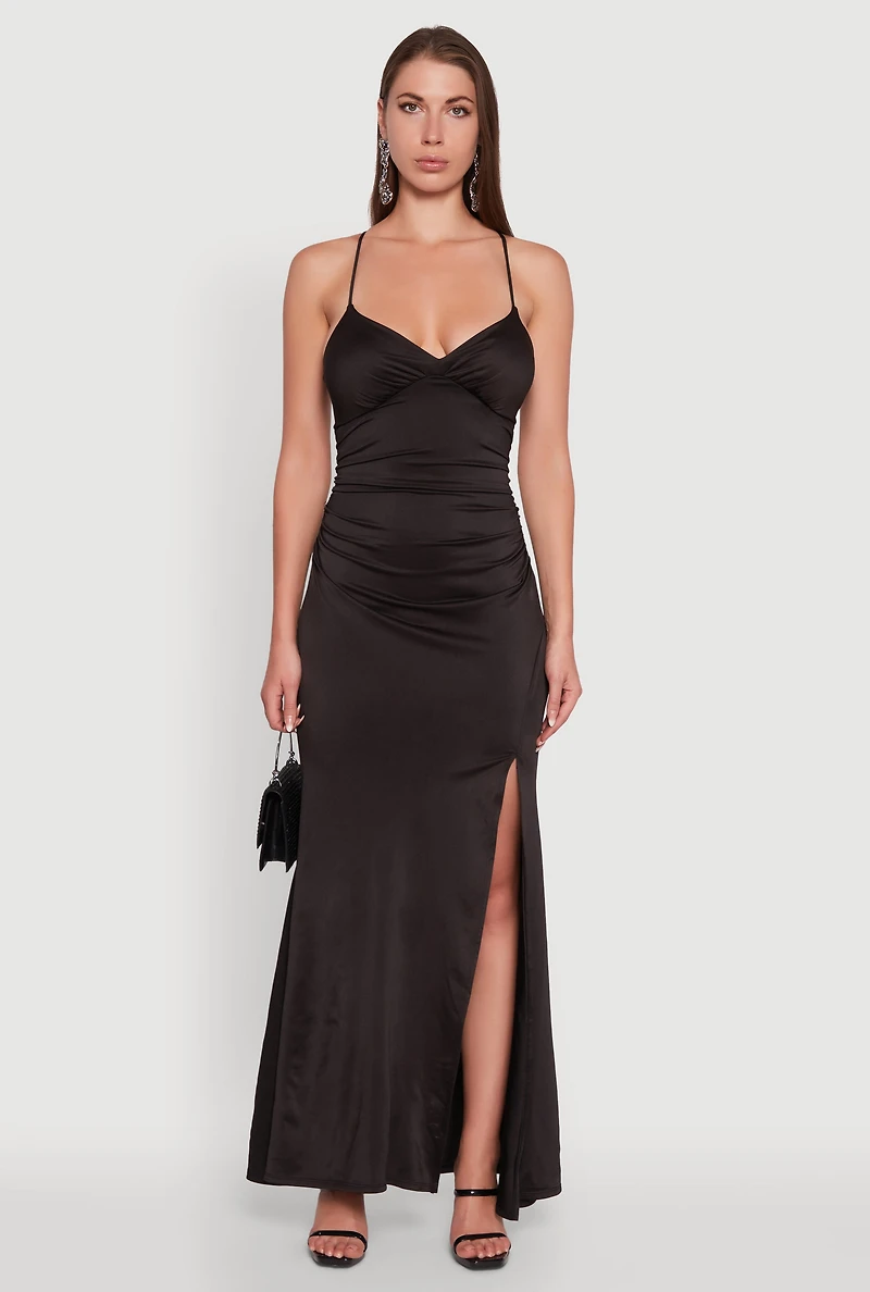 Womens Haute Monde Side Slit Lace Up Back Maxi Dress, Black, Size S