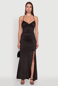 Womens Haute Monde Side Slit Lace Up Back Maxi Dress, Black, Size S