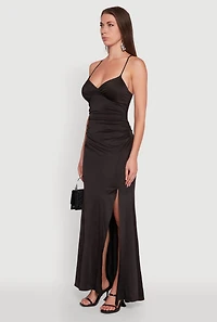 Womens Haute Monde Side Slit Lace Up Back Maxi Dress, Black, Size L