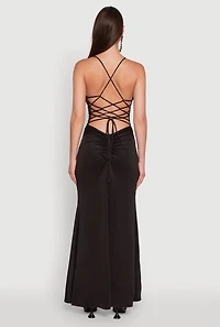 Womens Haute Monde Side Slit Lace Up Back Maxi Dress, Black, Size L