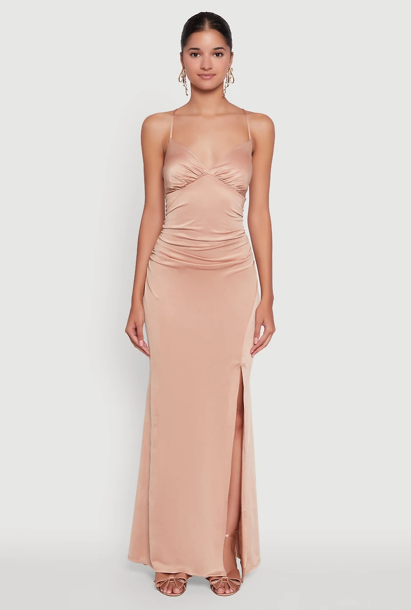 Haute Monde Side Slit Lace Up Back Maxi Dress