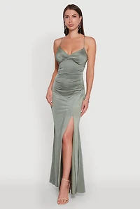 Womens Haute Monde Side Slit Lace Up Back Maxi Dress, Green, Size M