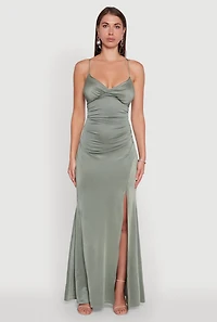 Womens Haute Monde Side Slit Lace Up Back Maxi Dress, Green, Size M