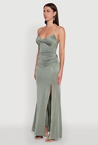 Womens Haute Monde Side Slit Lace Up Back Maxi Dress, Green, Size M