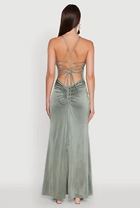 Womens Haute Monde Side Slit Lace Up Back Maxi Dress, Green, Size M