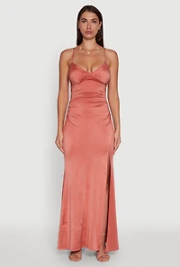 Womens Haute Monde Side Slit Lace Up Back Maxi Dress, Pink, Size M