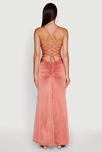 Womens Haute Monde Side Slit Lace Up Back Maxi Dress, Pink, Size M