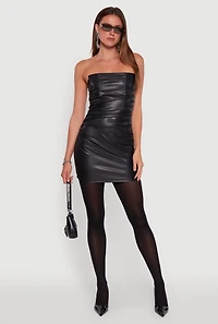 Womens Faux Leather Tube Dress, Black, Size L