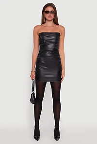 Womens Faux Leather Tube Dress, Black, Size L