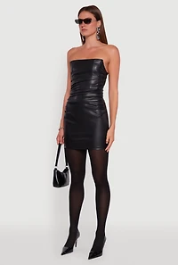 Womens Faux Leather Tube Dress, Black, Size L