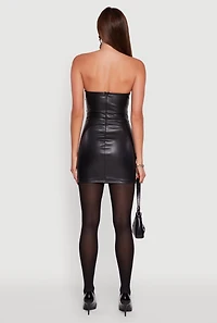 Womens Faux Leather Tube Dress, Black, Size S