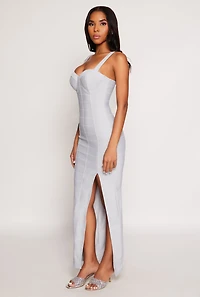 Womens Haute Monde Side Slit Bustier Maxi Dress, Grey, Size S