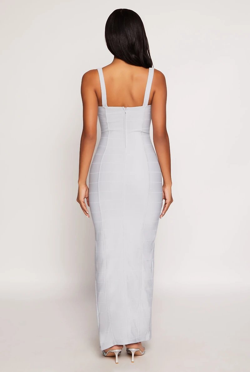 Womens Haute Monde Side Slit Bustier Maxi Dress, Grey, Size S