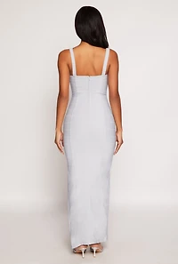 Womens Haute Monde Side Slit Bustier Maxi Dress, Grey, Size S