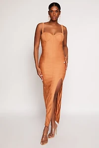 Womens Haute Monde Side Slit Bustier Maxi Dress, Brown, Size S