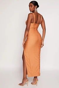 Womens Haute Monde Side Slit Bustier Maxi Dress, Brown, Size S