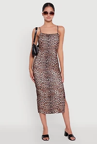 Womens Trendy Square Neck Leopard Print Cami Dress, Brown, Size S