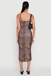 Womens Trendy Square Neck Leopard Print Cami Dress, Brown, Size S
