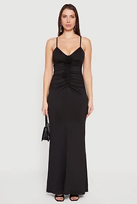Rosette Ruched Sleeveless Maxi Dress