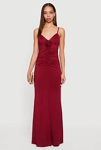 Rosette Ruched Sleeveless Maxi Dress