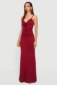 Rosette Ruched Sleeveless Maxi Dress